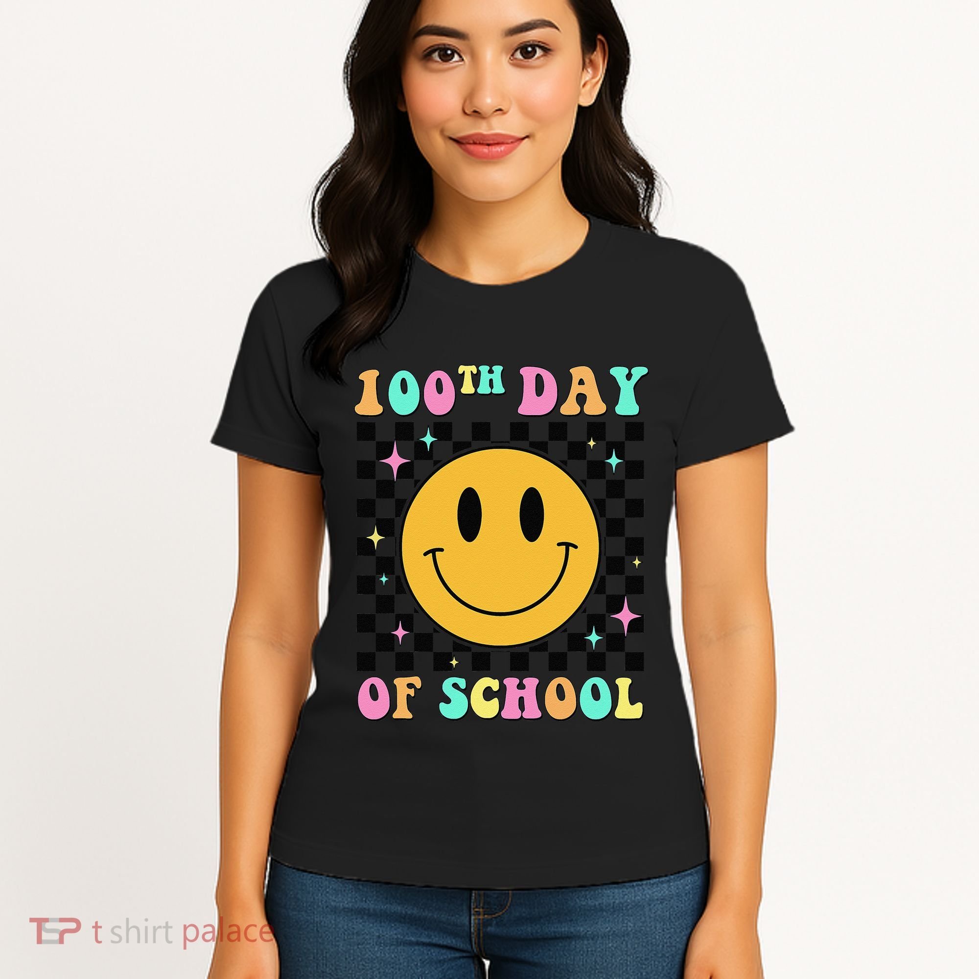 100th Day Of School Vibes Funny Smile Face 100 Days School Women's T-Shirt