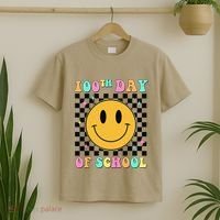 100th Day Of School Vibes Funny Smile Face 100 Days School T-Shirt thumb 2