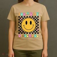 100th Day Of School Vibes Funny Smile Face 100 Days School T-Shirt thumb 4
