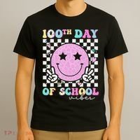 100th Day Of School Vibes Cute Groovy 100 Days Of School T-Shirt thumb 3