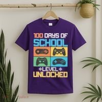 100 Days Of School Level Unlocked Video Game Fan T-Shirt thumb 2