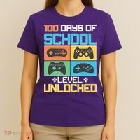 100 Days Of School Level Unlocked Video Game Fan T-Shirt thumb 4