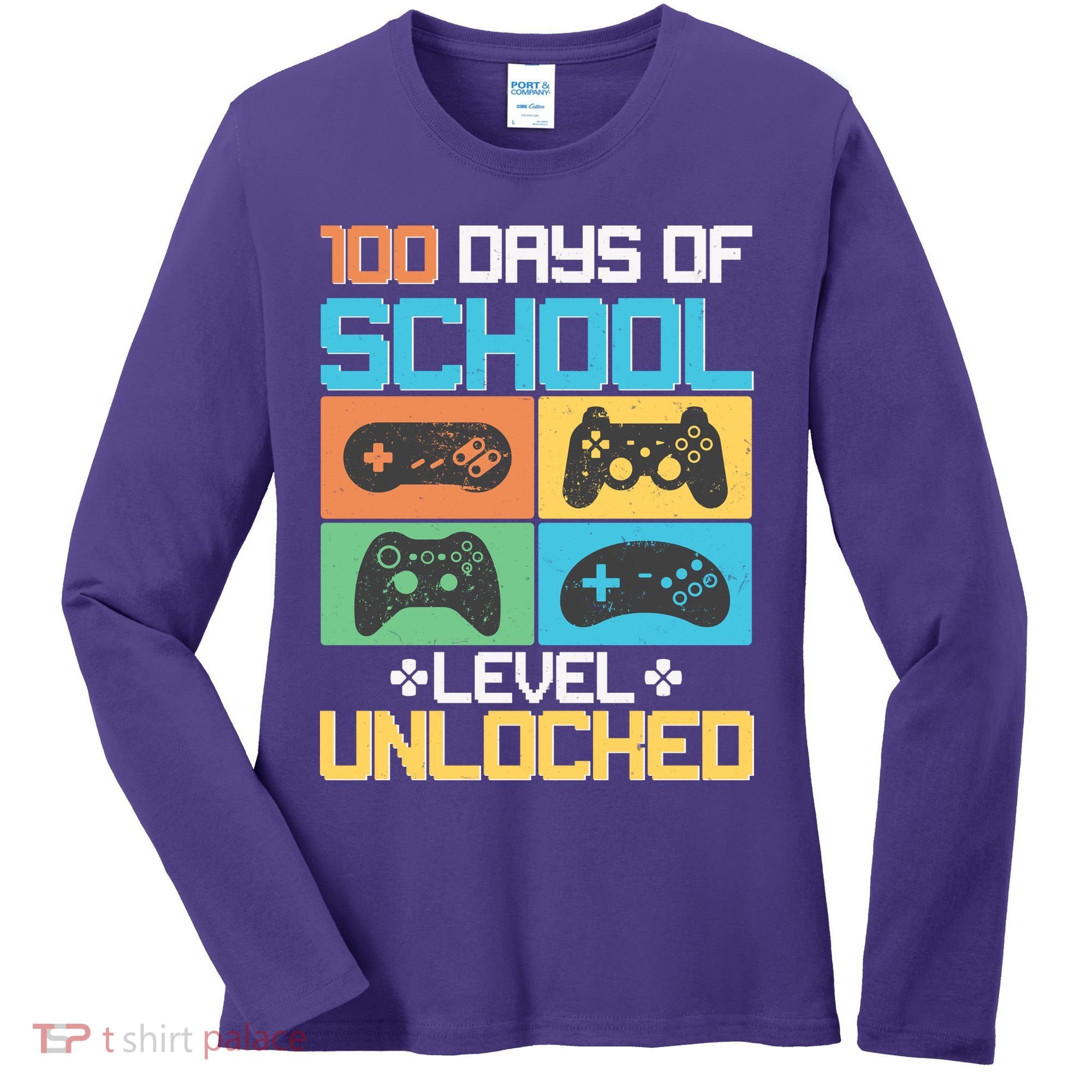 100 Days Of School Level Unlocked Video Game Fan Women's Long Sleeve Shirt