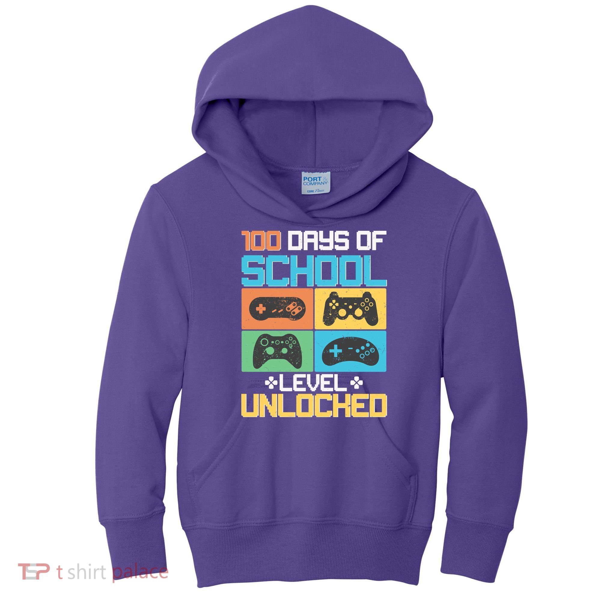 100 Days Of School Level Unlocked Video Game Fan Kids Hoodie