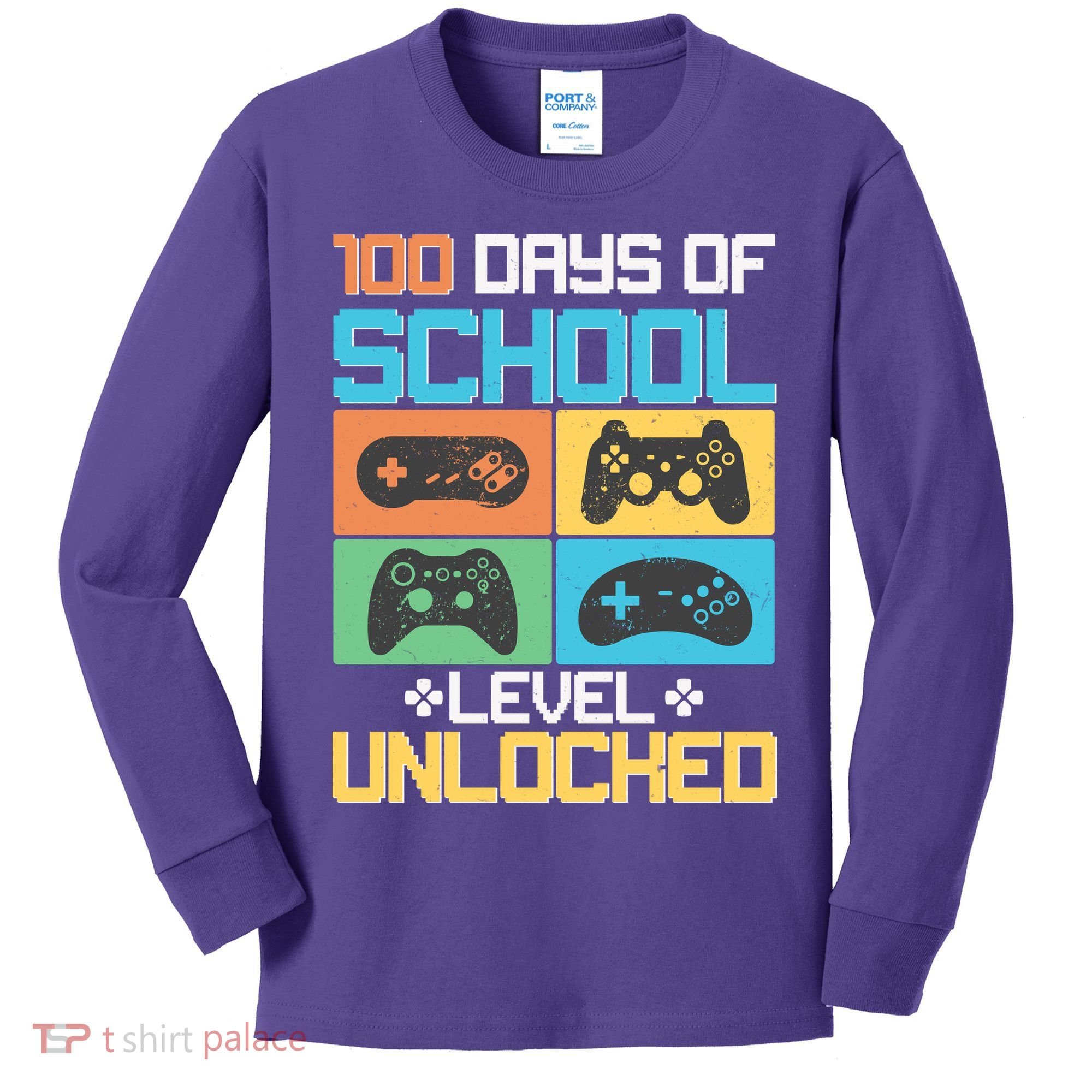 100 Days Of School Level Unlocked Video Game Fan Kids Long Sleeve Shirt