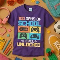100 Days Of School Level Unlocked Video Game Fan Kids T-Shirt thumb 3