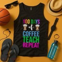 100 Days Of School Coffee Teach Repeat Tank Top thumb 4