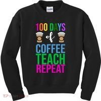 100 Days Of School Coffee Teach Repeat Kids Sweatshirt thumb 0