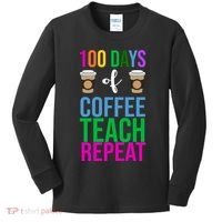 100 Days Of School Coffee Teach Repeat Kids Long Sleeve Shirt thumb 0