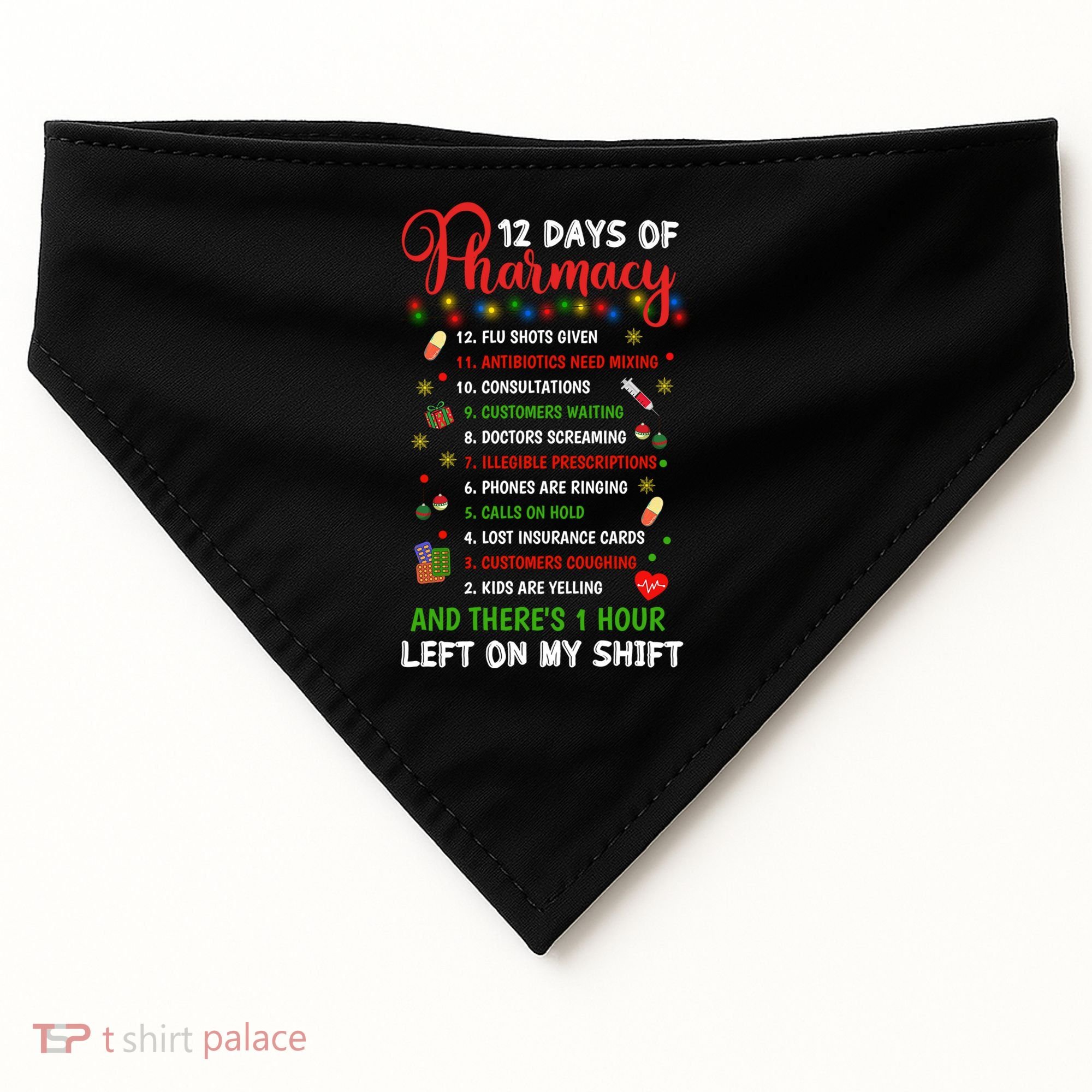 12 Days Of Pharmacy Funny Christmas Pharmacist Tech Xmas Gift USA-Made Doggie Bandana