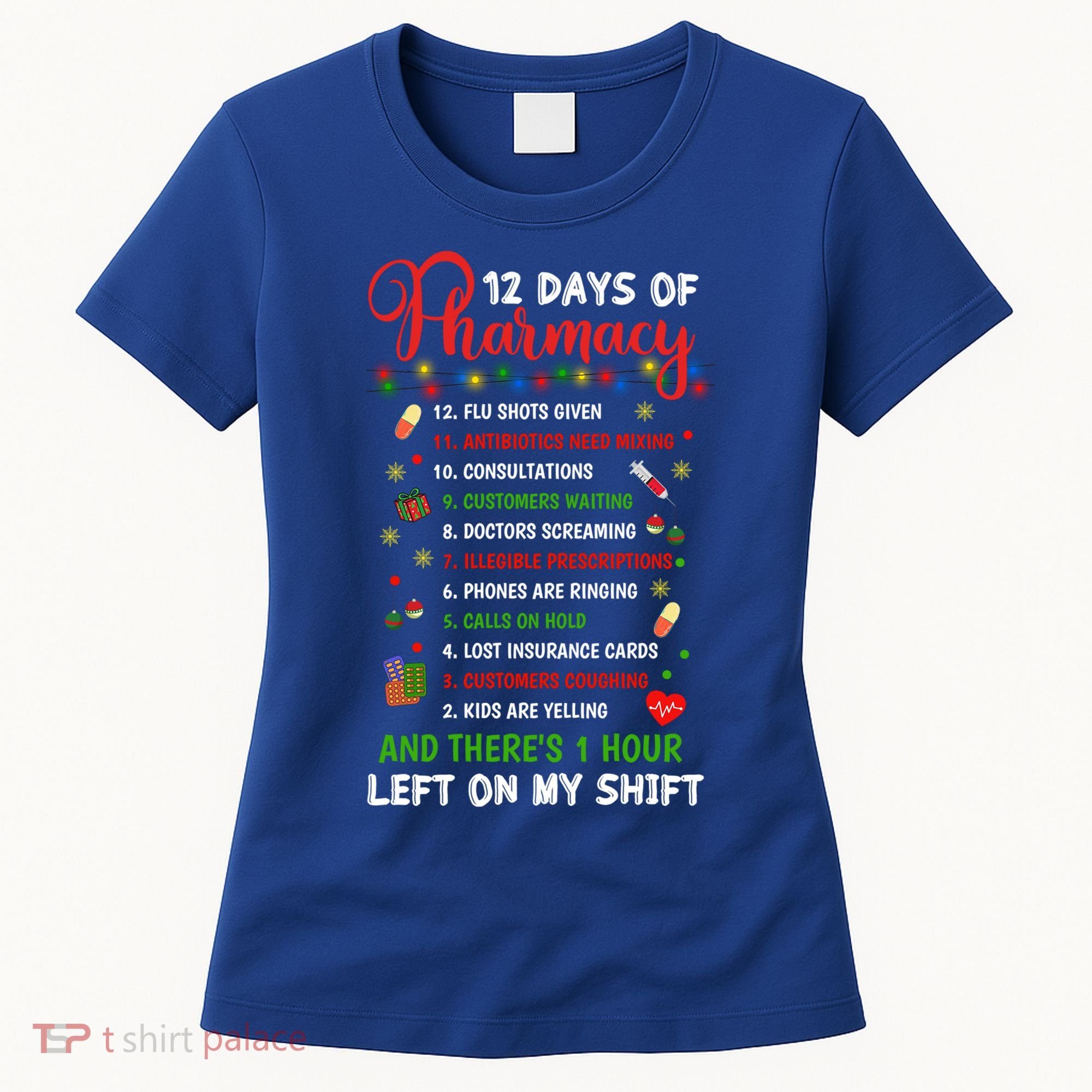 12 Days Of Pharmacy Funny Christmas Pharmacist Tech Xmas Gift Women's T-Shirt