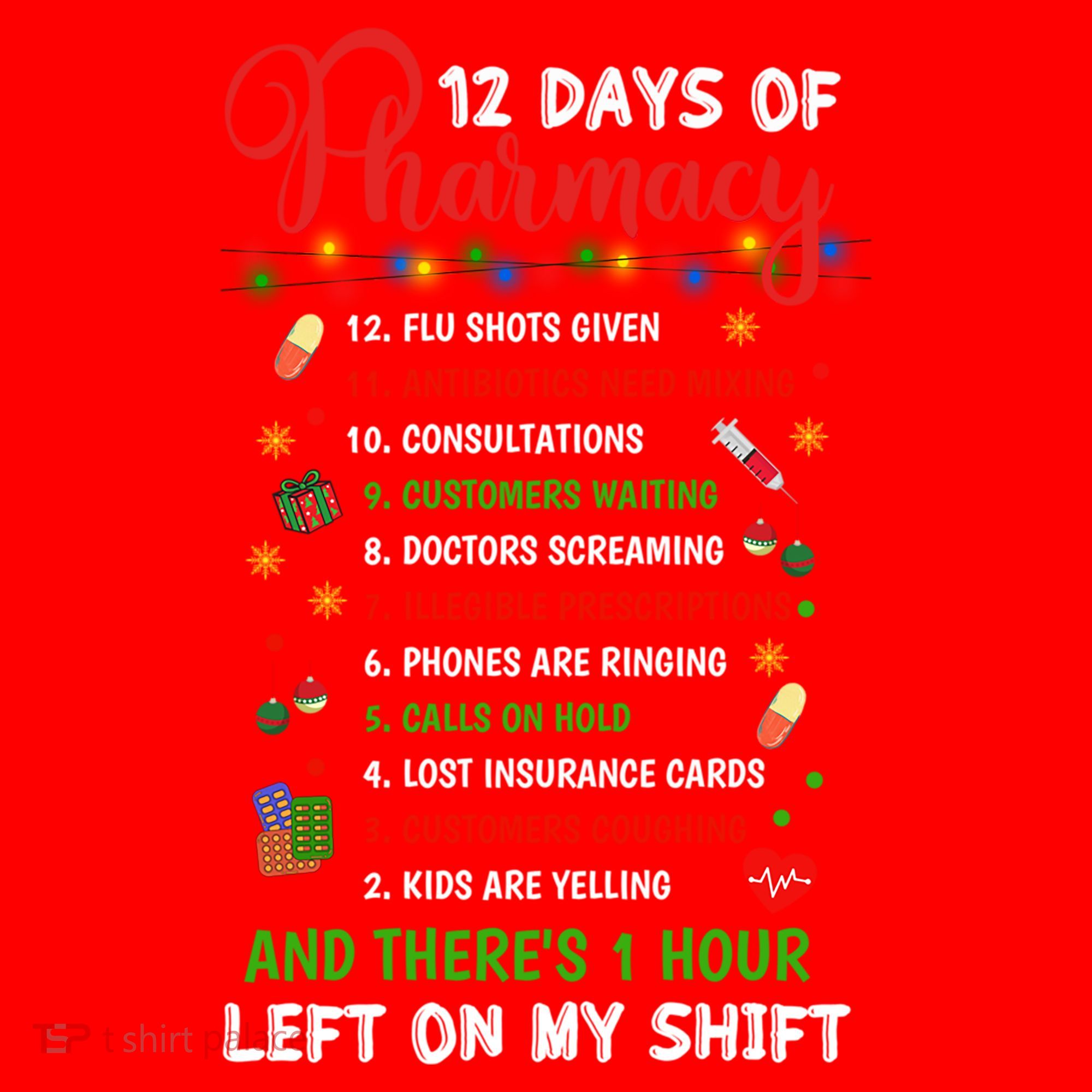 12 Days Of Pharmacy Funny Christmas Pharmacist Tech Xmas Gift Santa Hat