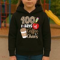 100 Days Of Coffee And Chaos Teacher Kids Hoodie thumb 3