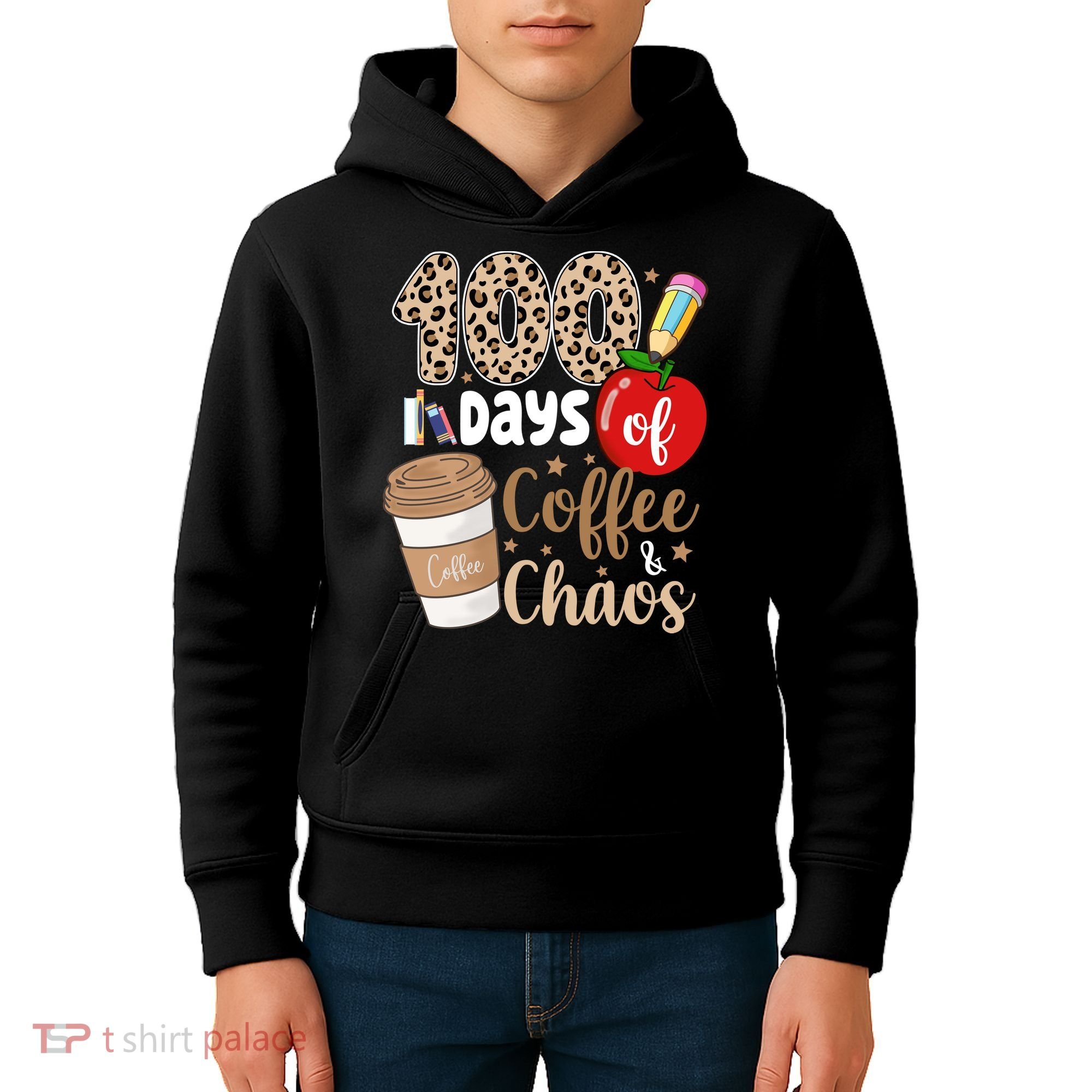 100 Days Of Coffee And Chaos Teacher Kids Hoodie