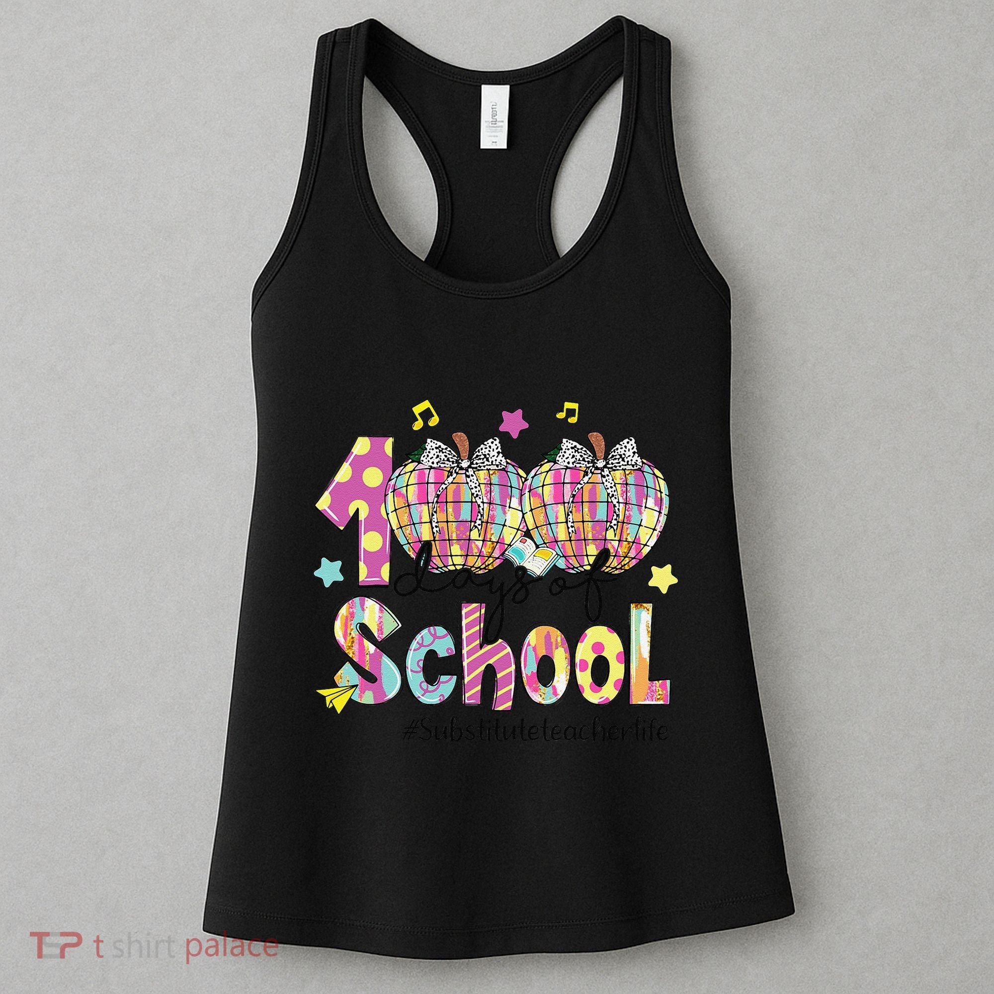 100 Days Of School Brushstroke Disco Substitute Teacher Life Women's Tank Top