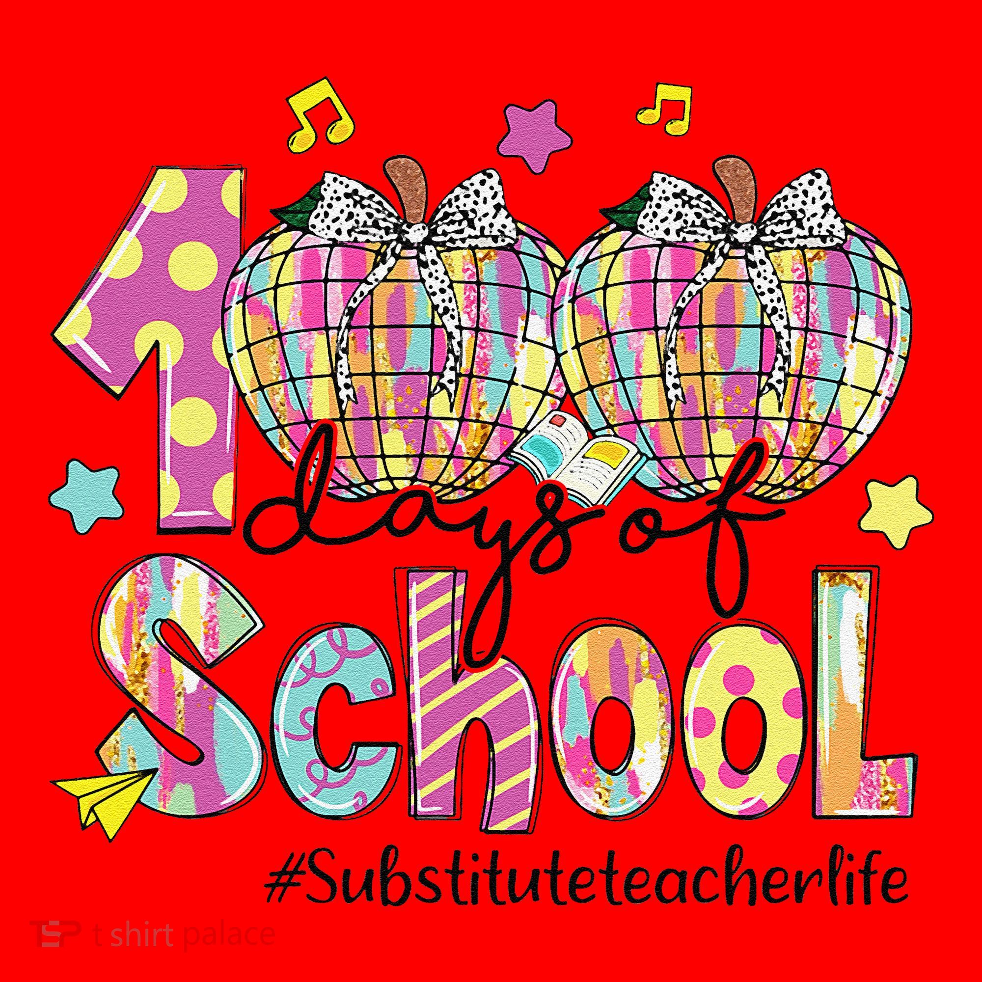 100 Days Of School Brushstroke Disco Substitute Teacher Life Santa Hat