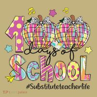 100 Days Of School Brushstroke Disco Substitute Teacher Life Hoodie thumb 2