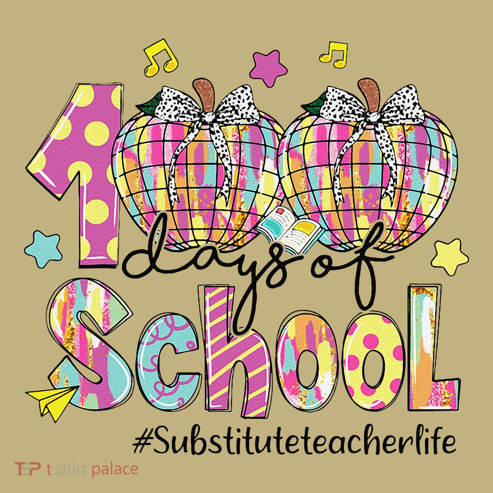 100 Days Of School Brushstroke Disco Substitute Teacher Life Long Sleeve Shirt