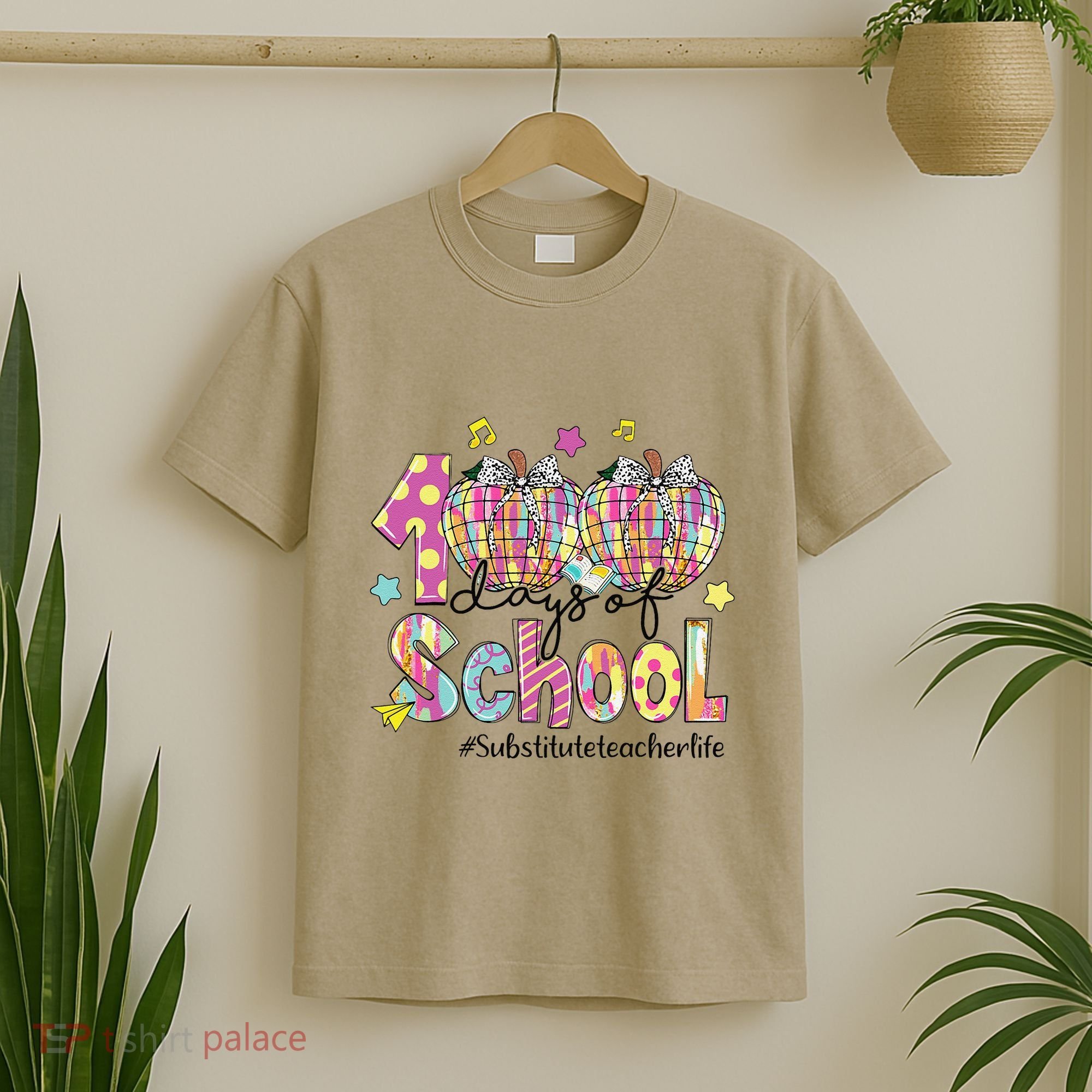 100 Days Of School Brushstroke Disco Substitute Teacher Life T-Shirt