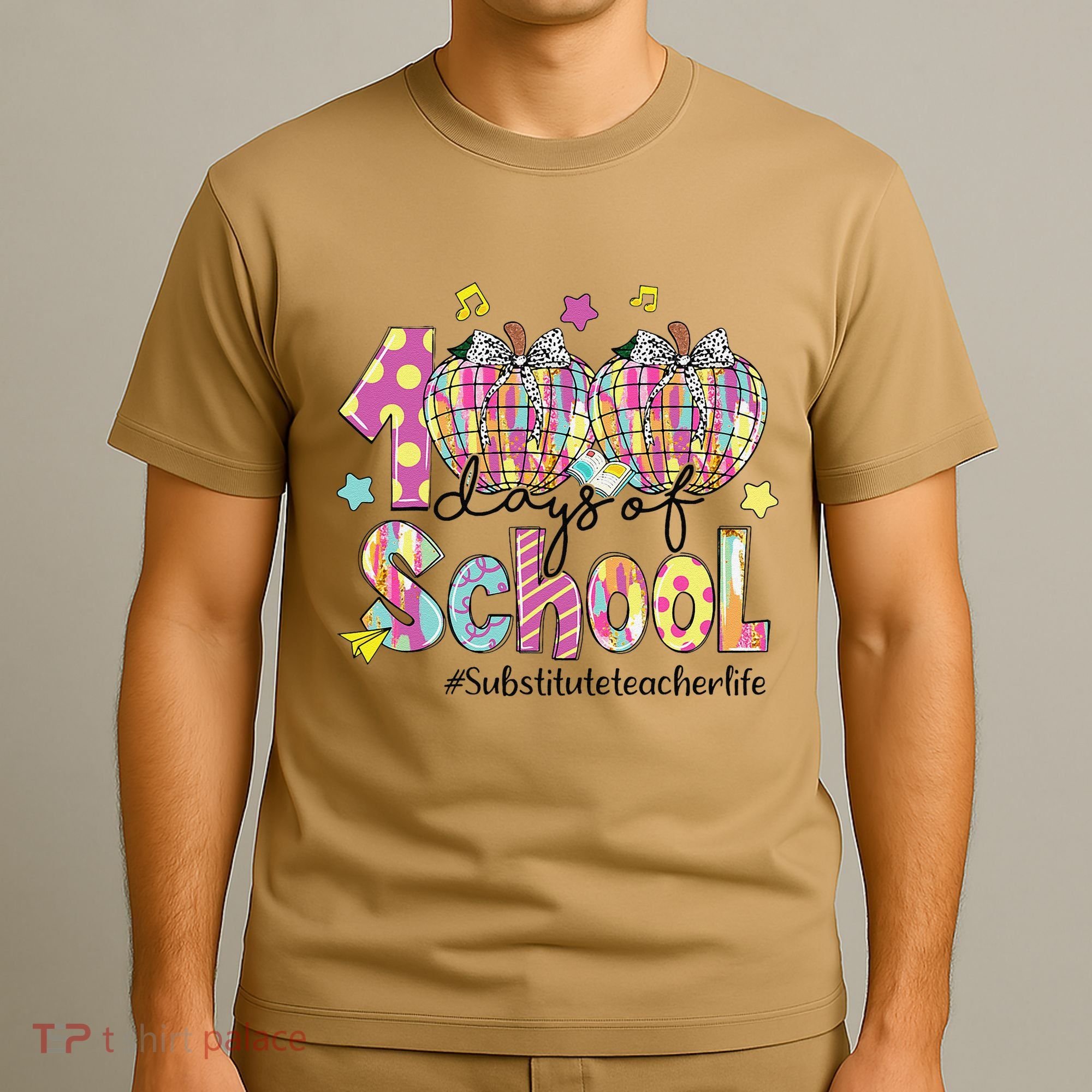 100 Days Of School Brushstroke Disco Substitute Teacher Life T-Shirt