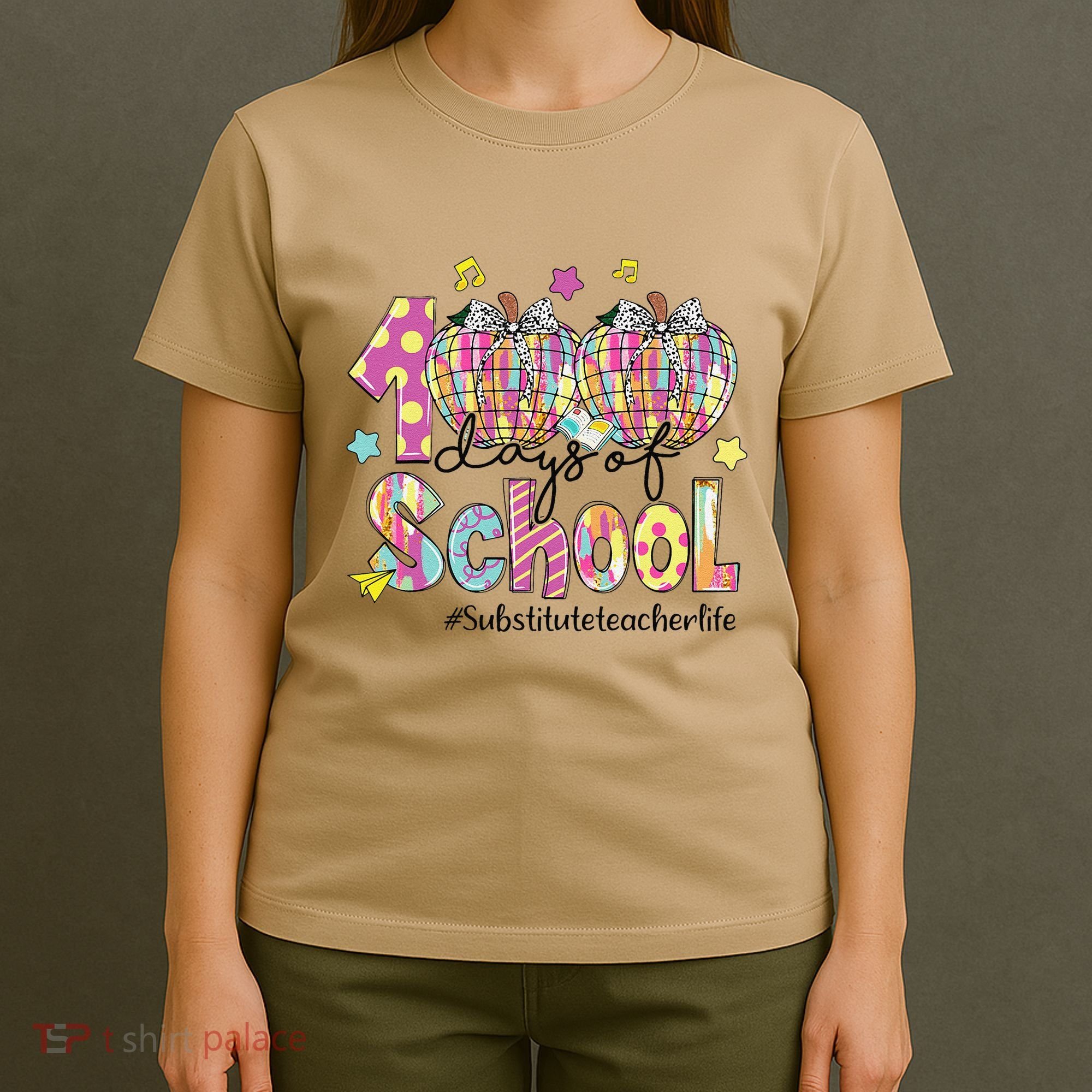 100 Days Of School Brushstroke Disco Substitute Teacher Life T-Shirt