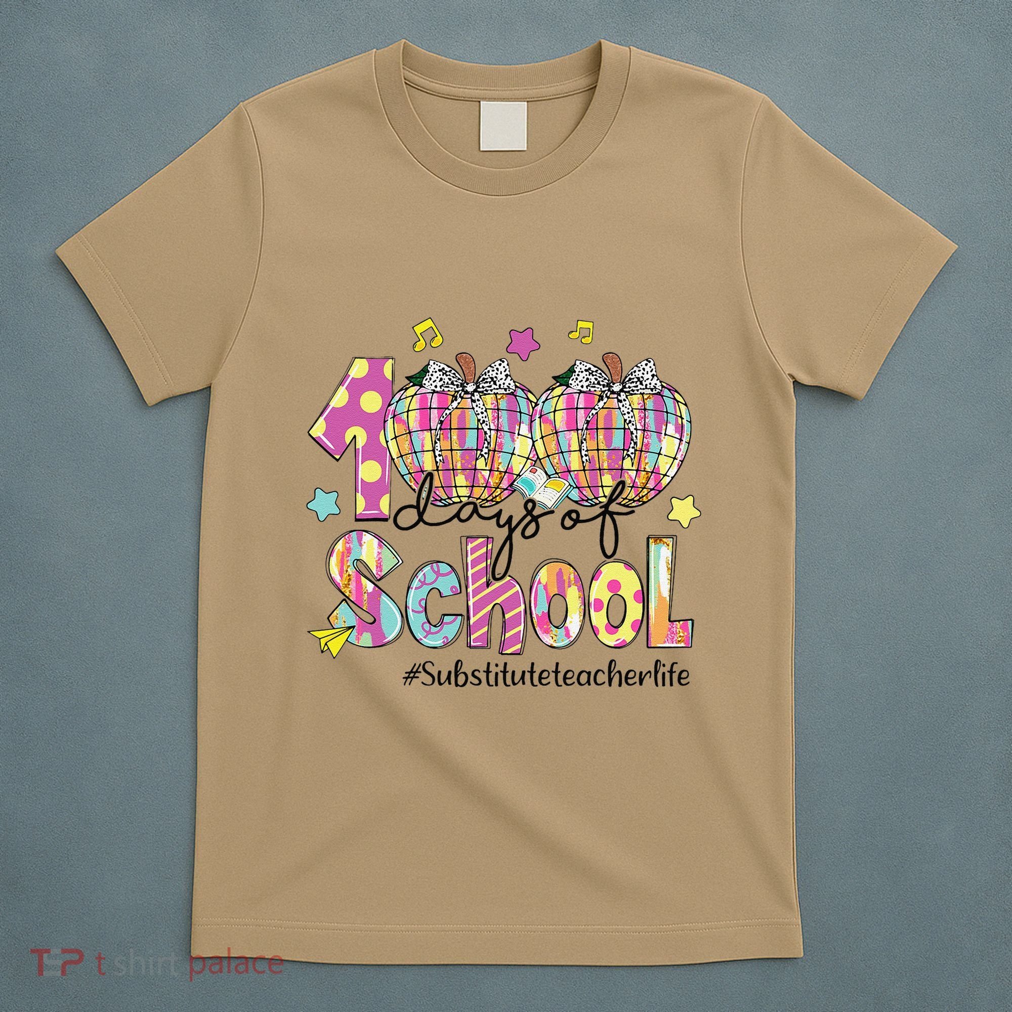 100 Days Of School Brushstroke Disco Substitute Teacher Life T-Shirt