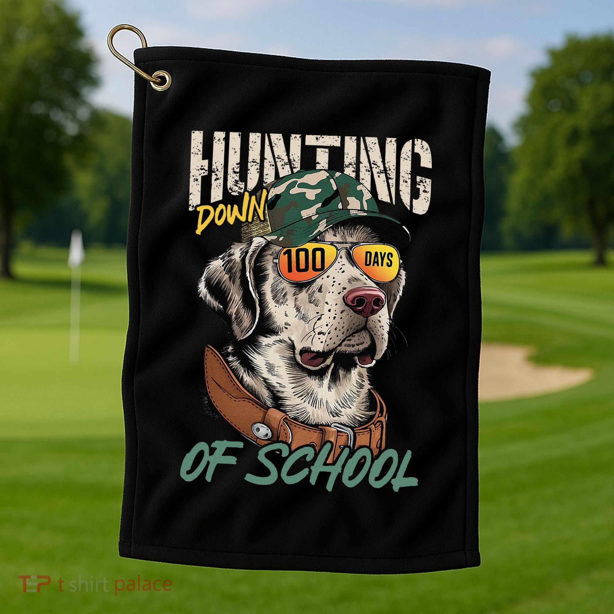 100 Days Of School Dog Hunting Deer Hunting 100th Day Boy Golf Towel