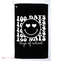 100 Days Of School Retro Smiley Heart Golf Towel thumb 0