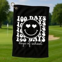100 Days Of School Retro Smiley Heart Golf Towel thumb 1
