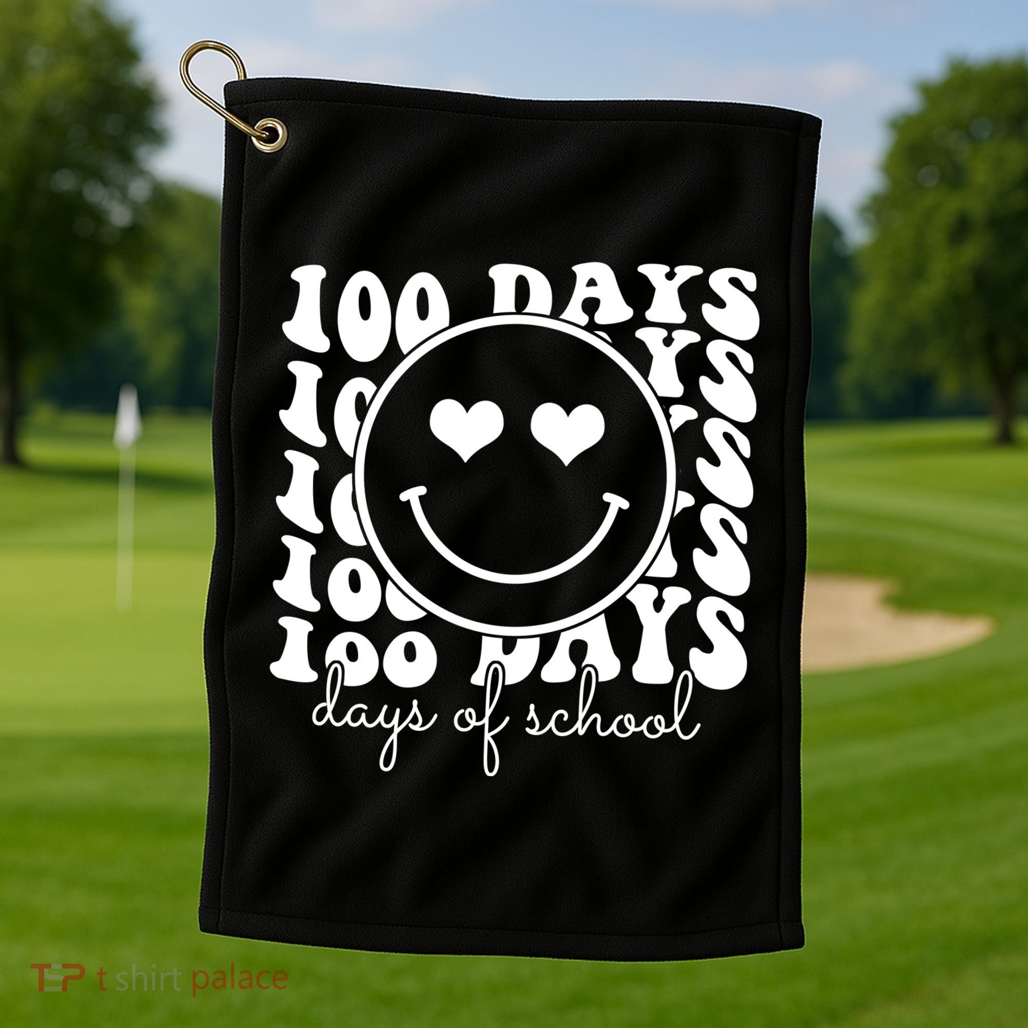 100 Days Of School Retro Smiley Heart Golf Towel