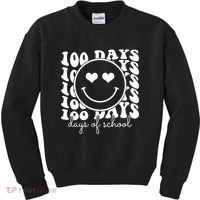 100 Days Of School Retro Smiley Heart Kids Sweatshirt thumb 0
