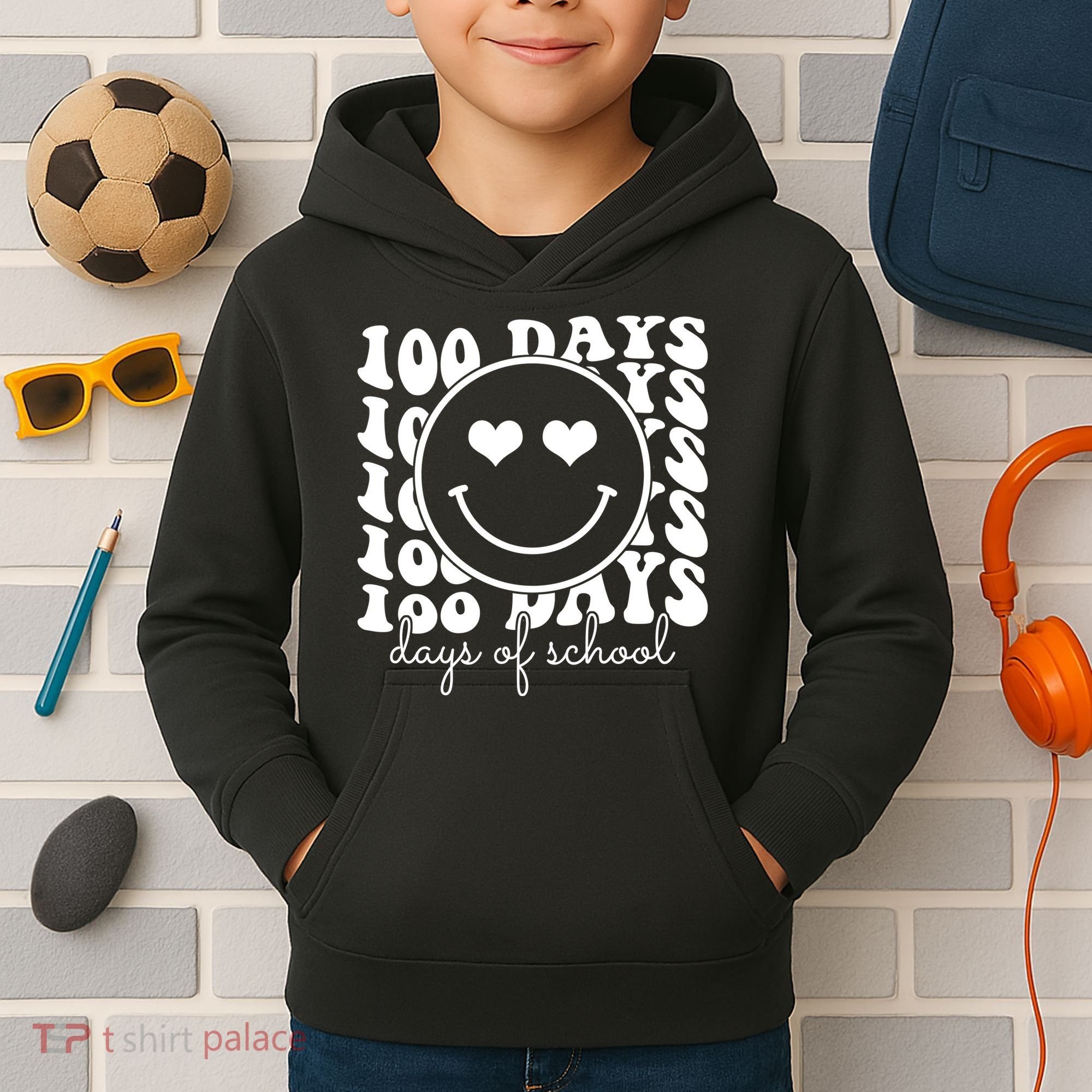 100 Days Of School Retro Smiley Heart Kids Hoodie