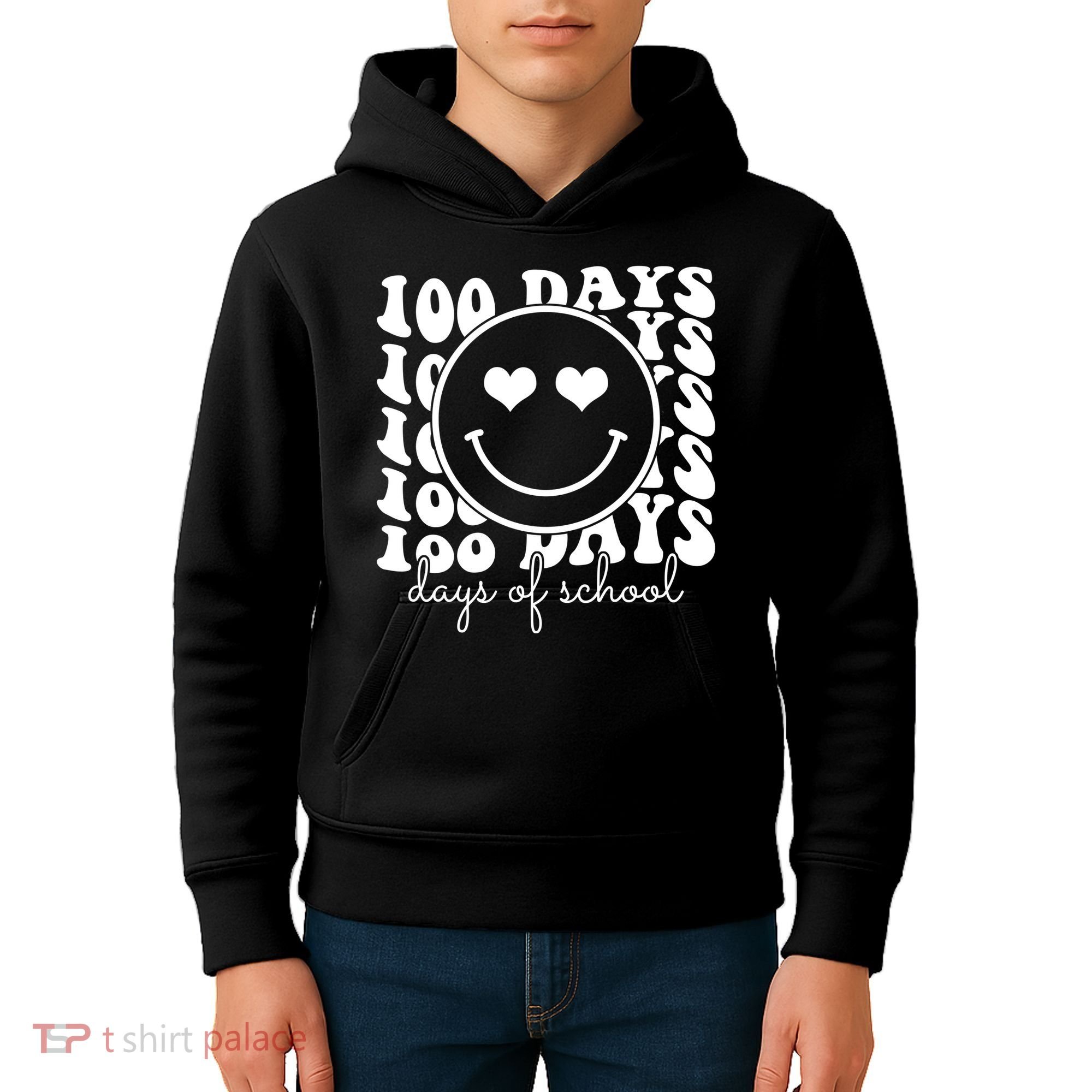 100 Days Of School Retro Smiley Heart Kids Hoodie