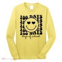 100 Days Of School Retro Smiley Heart Long Sleeve Shirt thumb 0