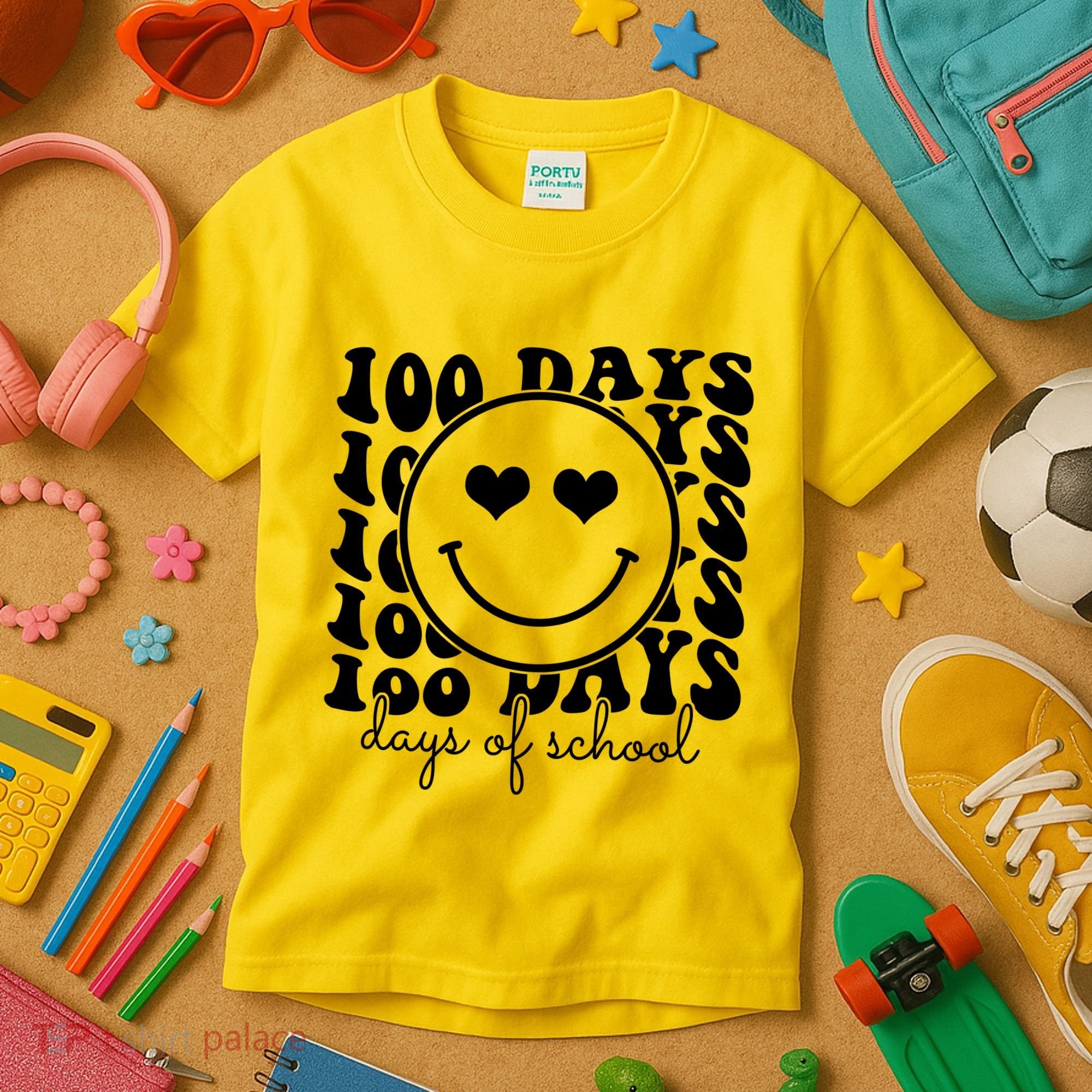 100 Days Of School Retro Smiley Heart Kids T-Shirt