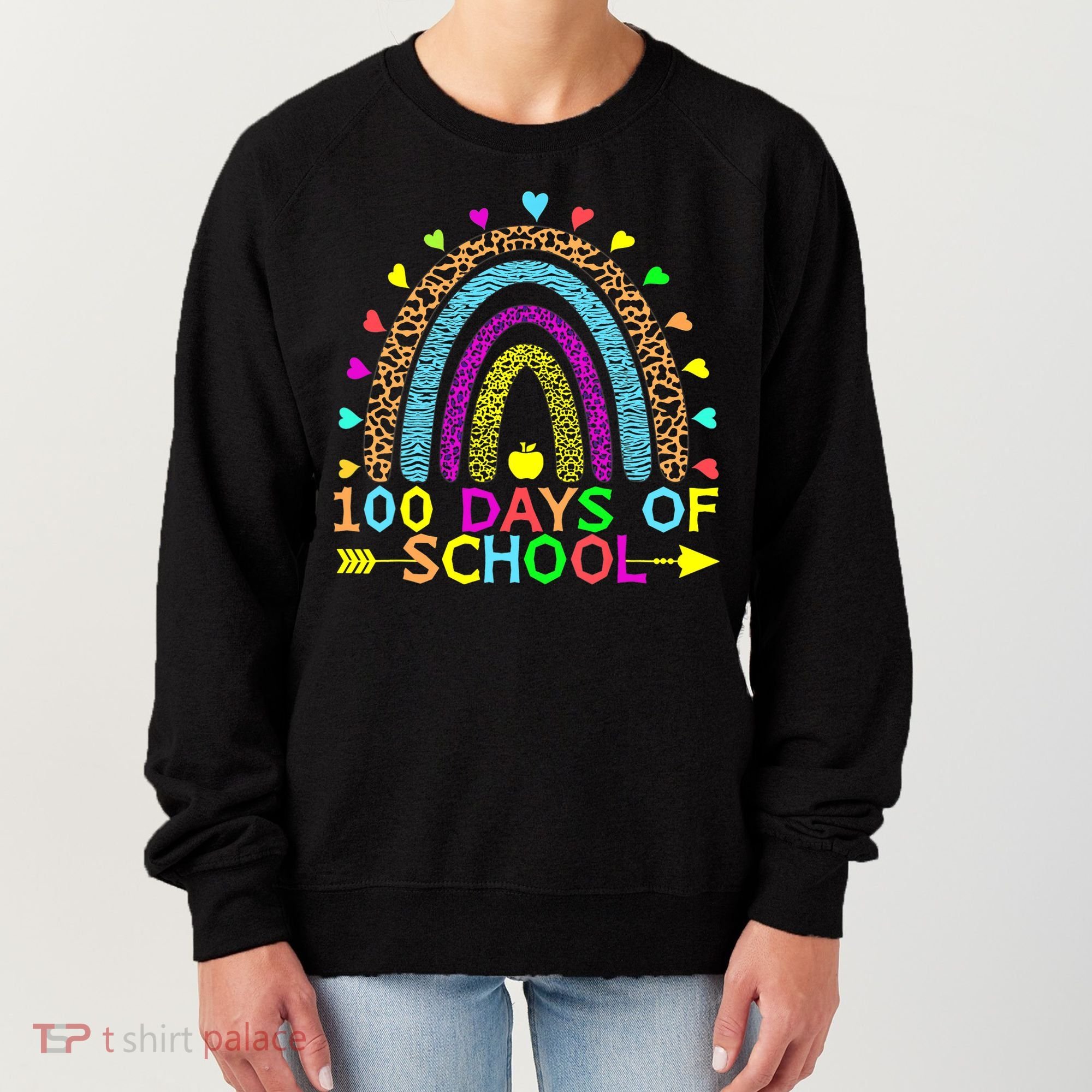 100 Days Of School Teacher Rainbow 100th Day Leopard Student Women's Sweatshirt