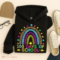 100 Days Of School Teacher Rainbow 100th Day Leopard Student Hoodie thumb 4