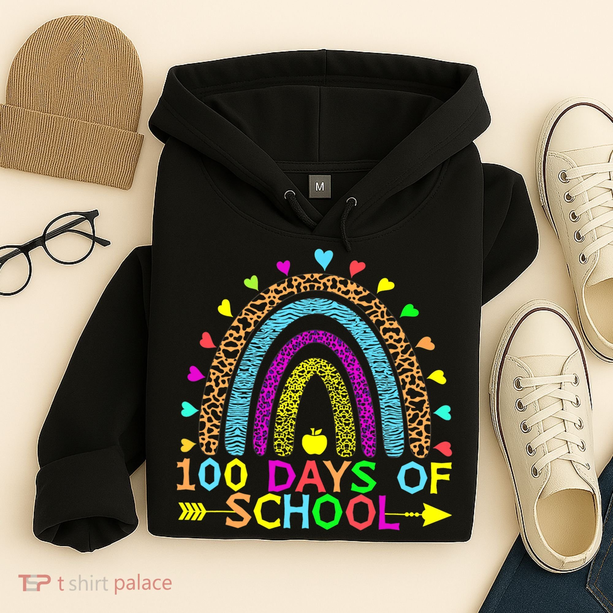 100 Days Of School Teacher Rainbow 100th Day Leopard Student Hoodie