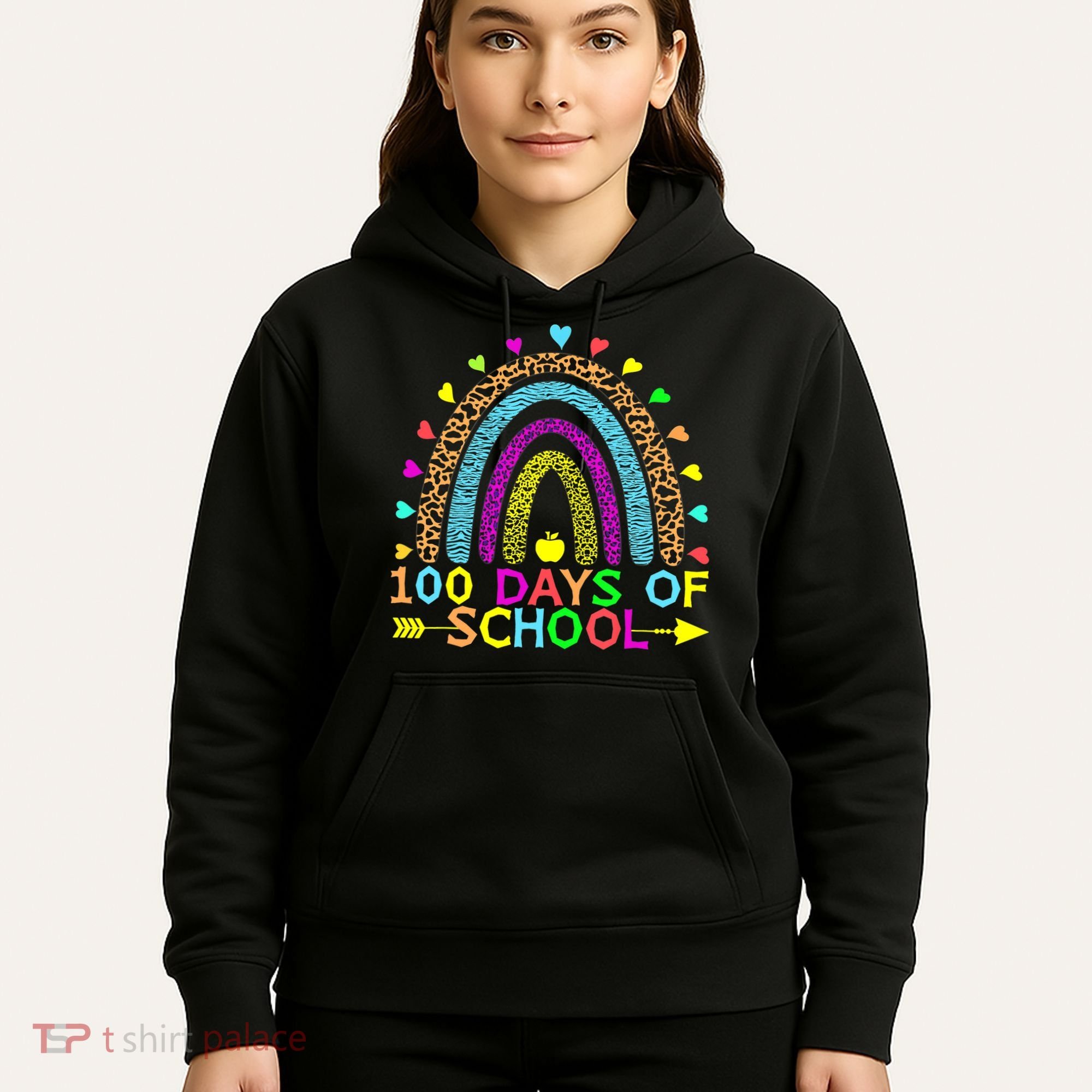 100 Days Of School Teacher Rainbow 100th Day Leopard Student Hoodie
