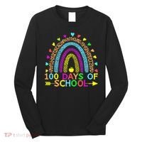 100 Days Of School Teacher Rainbow 100th Day Leopard Student Long Sleeve Shirt thumb 0
