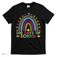 100 Days Of School Teacher Rainbow 100th Day Leopard Student T-Shirt thumb 0