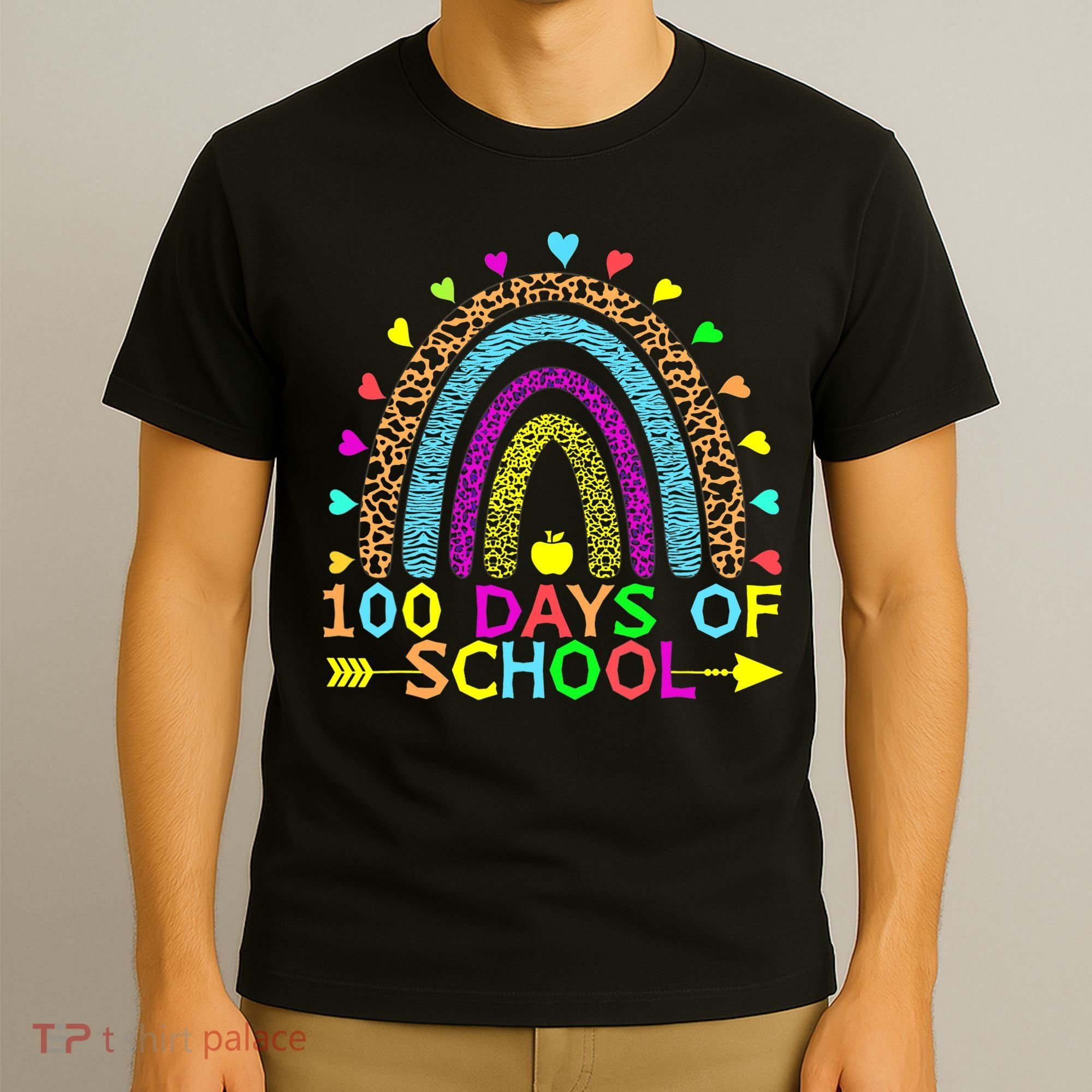 100 Days Of School Teacher Rainbow 100th Day Leopard Student T-Shirt
