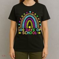 100 Days Of School Teacher Rainbow 100th Day Leopard Student T-Shirt thumb 4