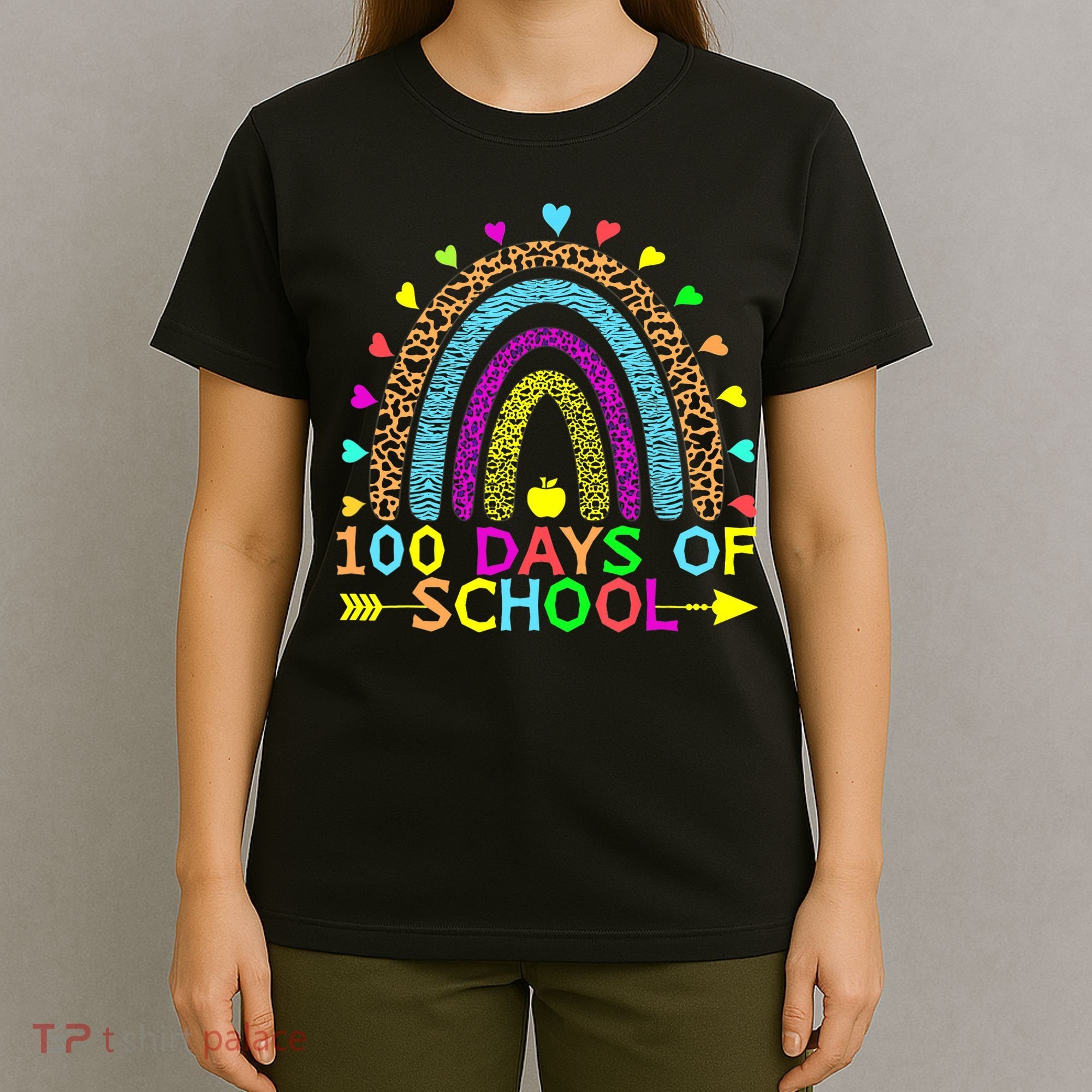 100 Days Of School Teacher Rainbow 100th Day Leopard Student T-Shirt