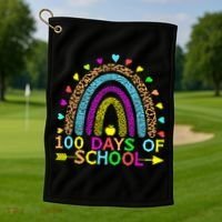100 Days Of School Teacher Rainbow 100th Day Leopard Student Golf Towel thumb 1