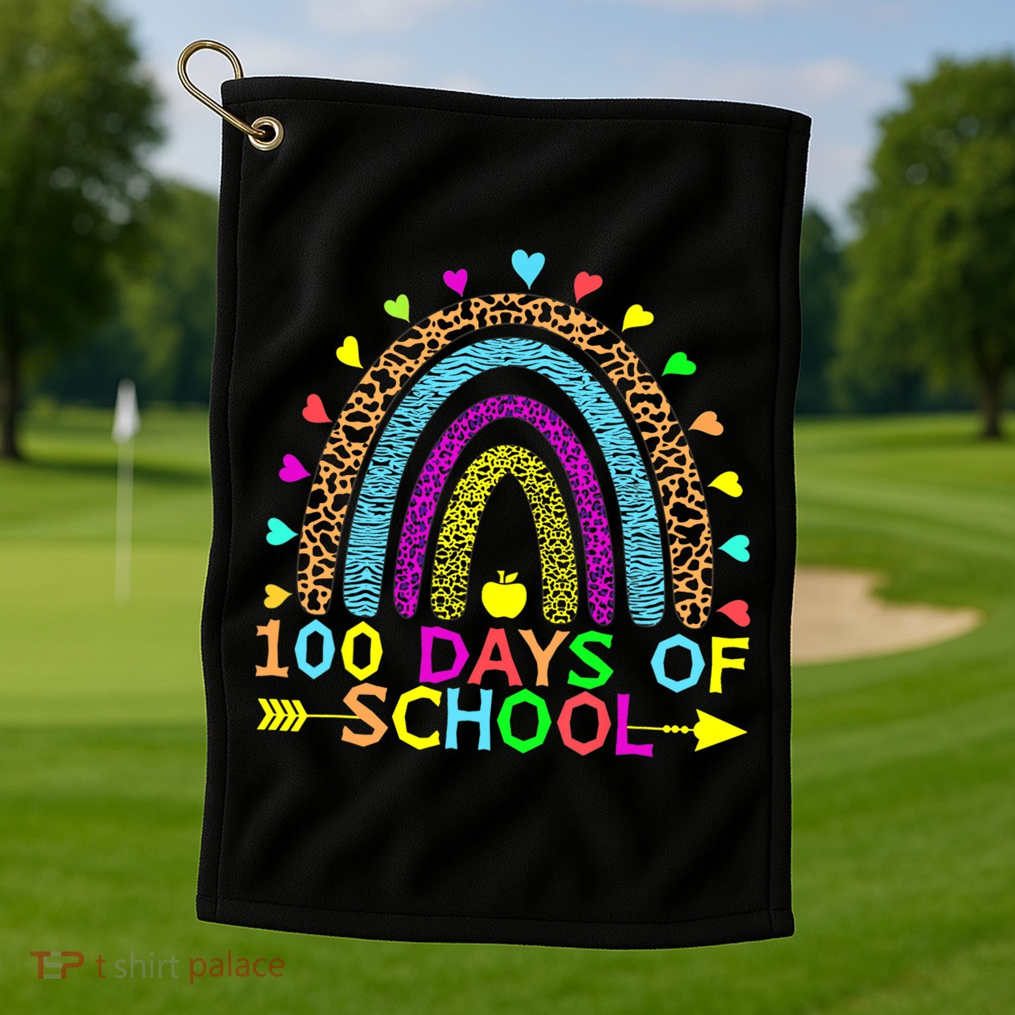 100 Days Of School Teacher Rainbow 100th Day Leopard Student Golf Towel