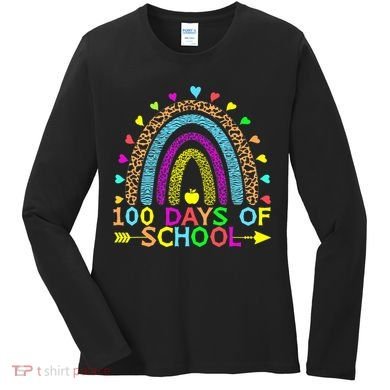 100 Days Of School Teacher Rainbow 100th Day Leopard Student Women's Long Sleeve Shirt