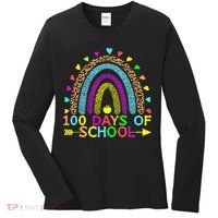 100 Days Of School Teacher Rainbow 100th Day Leopard Student Women's Long Sleeve Shirt thumb 0