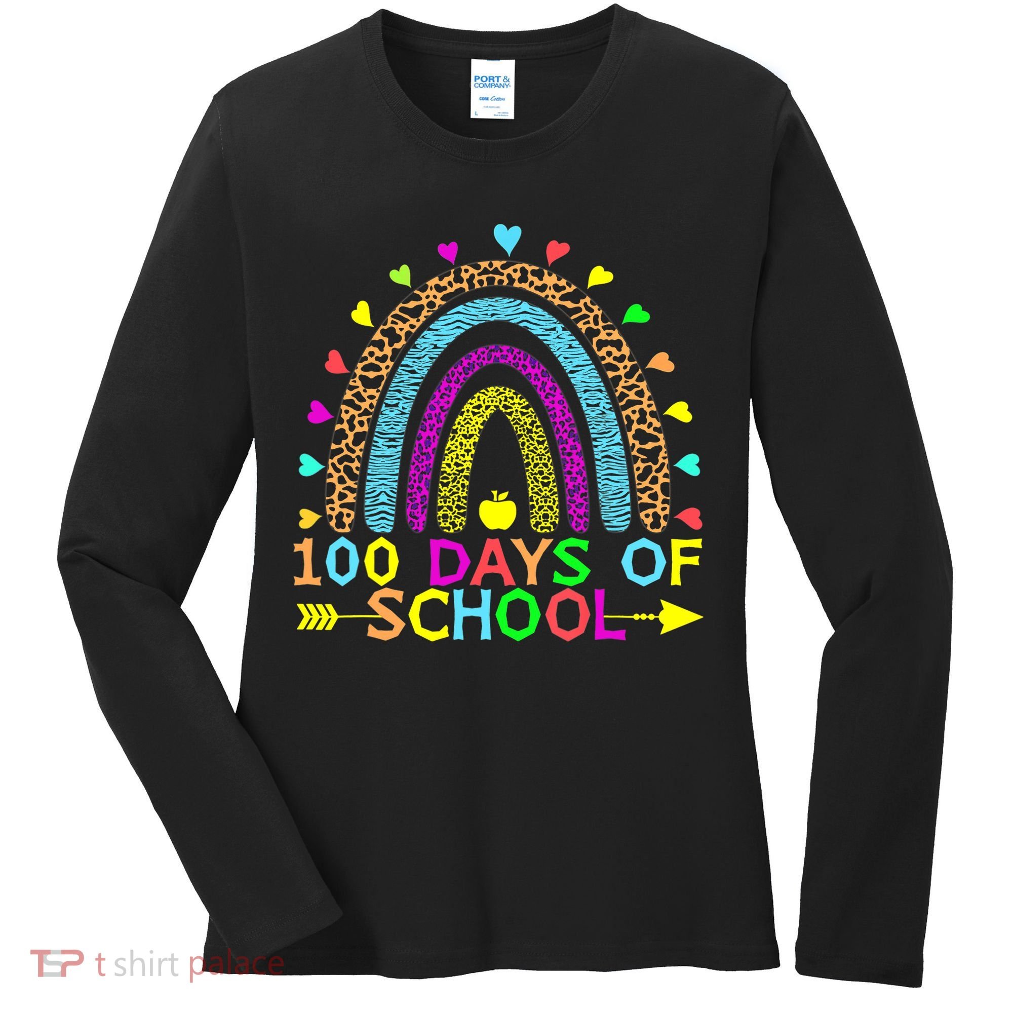 100 Days Of School Teacher Rainbow 100th Day Leopard Student Women's Long Sleeve Shirt
