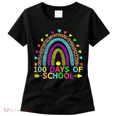 100 Days Of School Teacher Rainbow 100th Day Leopard Student Women's T-Shirt